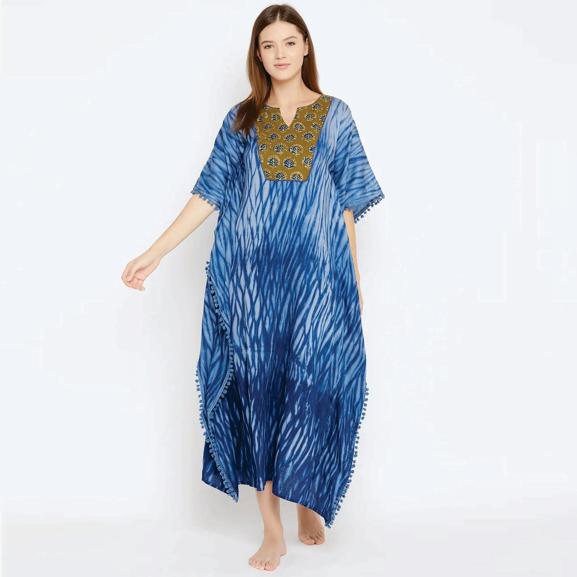 Comfort Custom manufacture Fit 100% Cotton Maxi Length Shibori Handwoven Tie-Dye Loungewear Kaftan