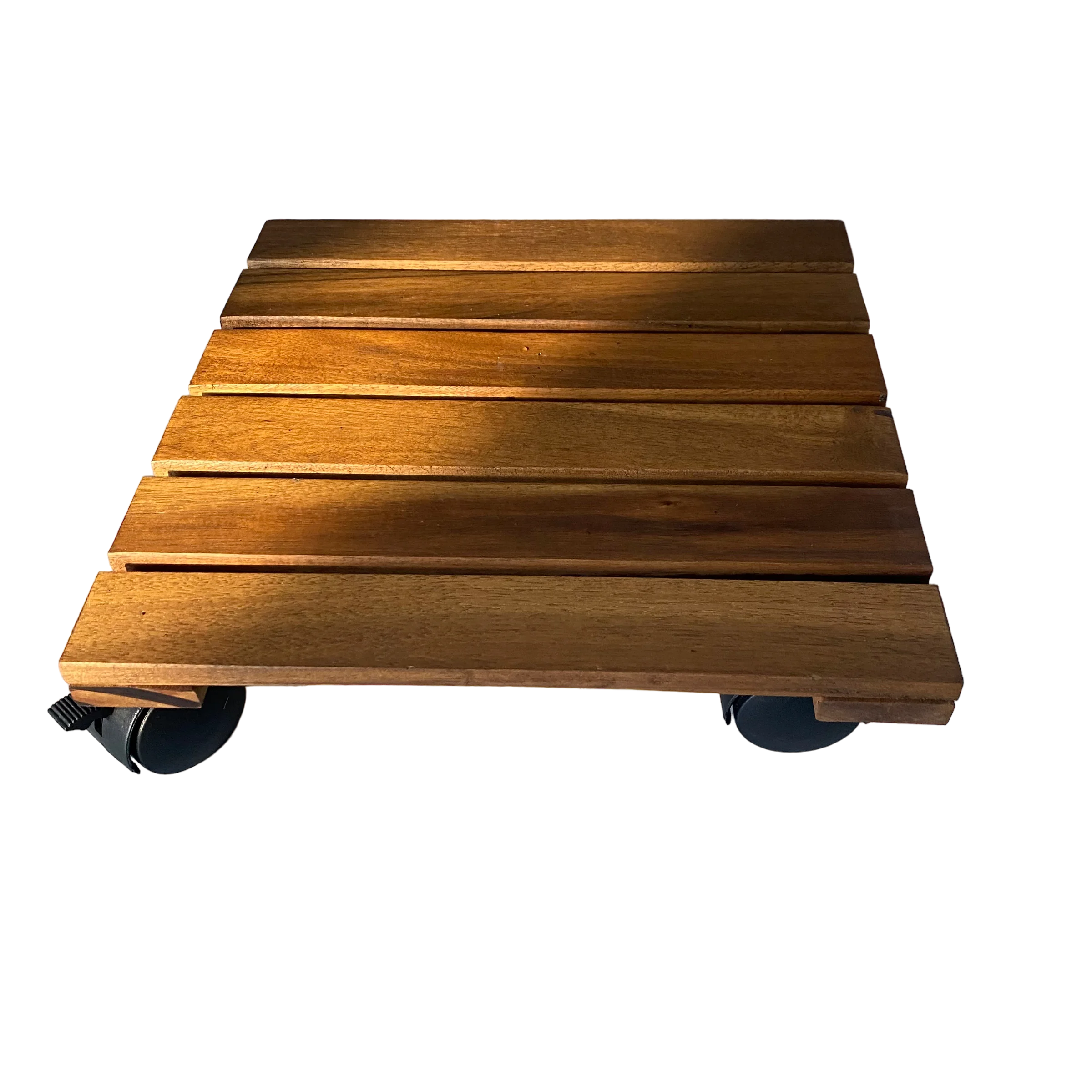 Wholesales cheapest acacia wood round plant flower pot holder with wheels from Vietnam 30 x 30 cm