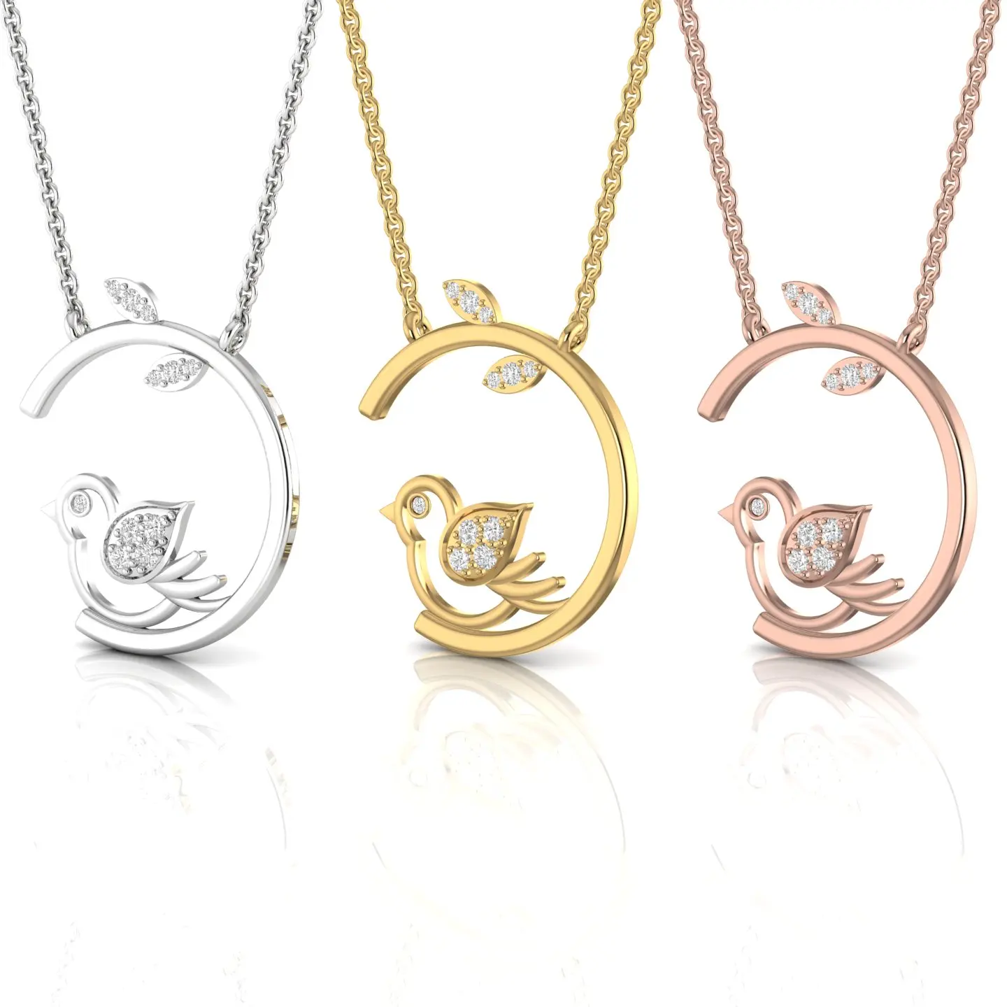 Little Fly Bird Charm Natural Diamond Half Circle Pendant Solid In 10kt Rose Gold 4.25 Gram Fine Jewelry For Women