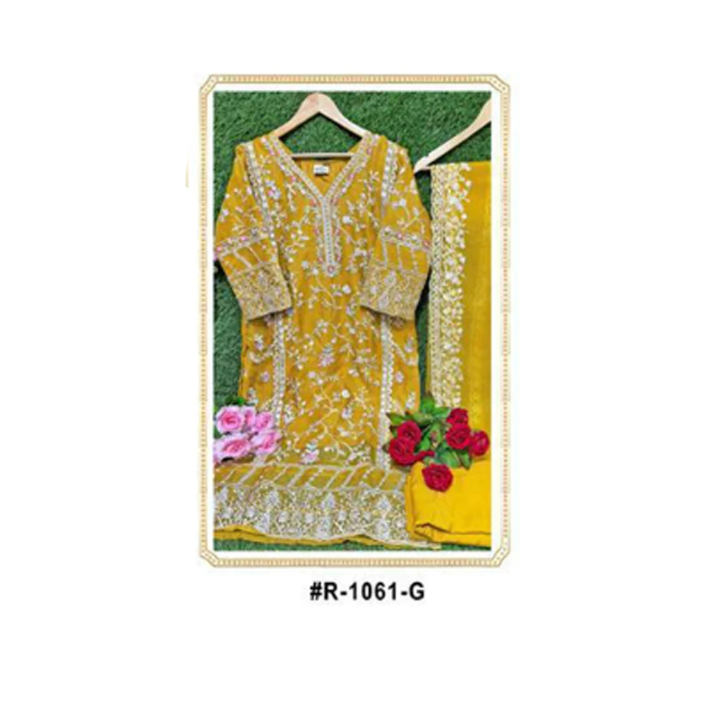 Indian And Pakistani Style Oragenza Hevay Embroidery Work Suit For Women Wear At Best Price