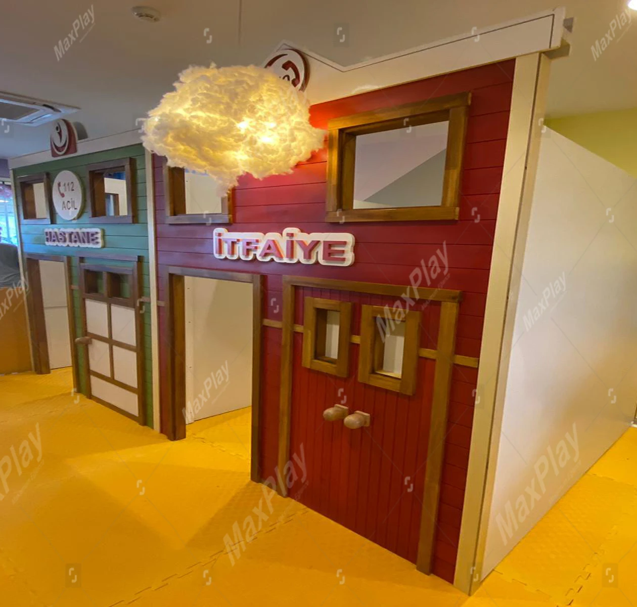 New Products ! Customizable Commercial Playground Town Vocational Houses Full Set By Maxplay