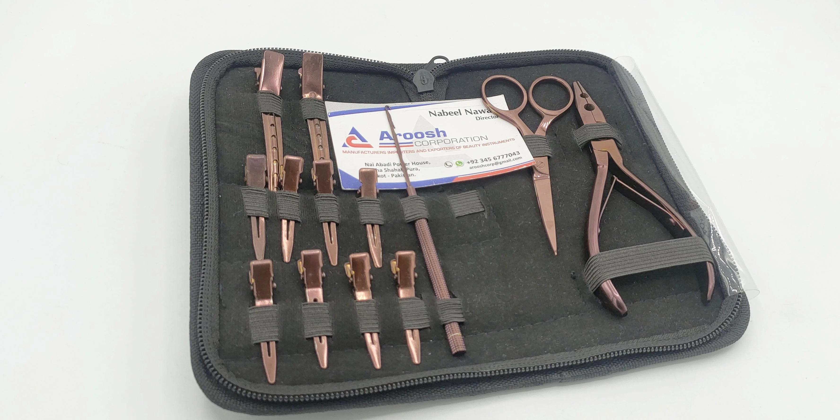 Wholesale Rose Gold Color Stainless Steel Hair Extension Tools Kit Hair Extension Pliers with Crochet Needle Scissor Clips