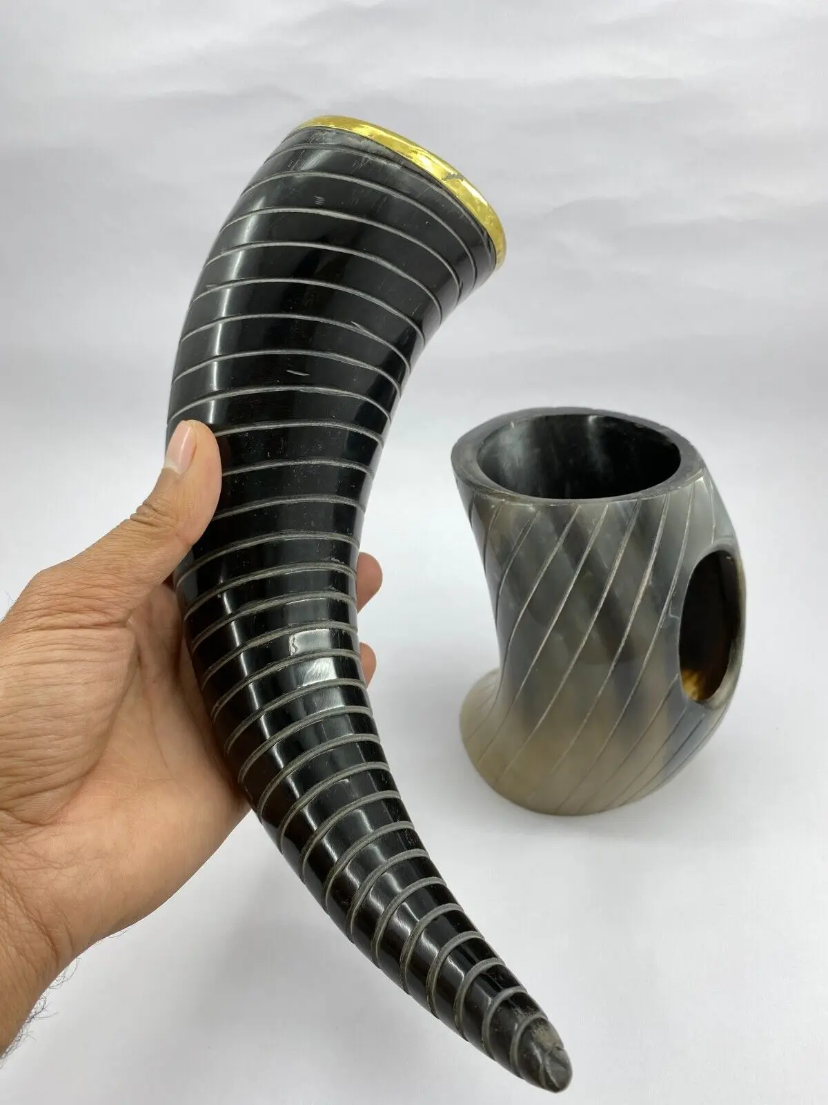 Ale drinkinghorn Polished with horn Stand weer wine drink Perfect for Reenactment by hs husnain crafts