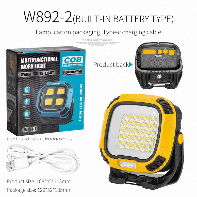 LED Work Light Rechargeable COB 360 Foldable Flood Work Light for Outdoor Camping Emergency Car Repairing and