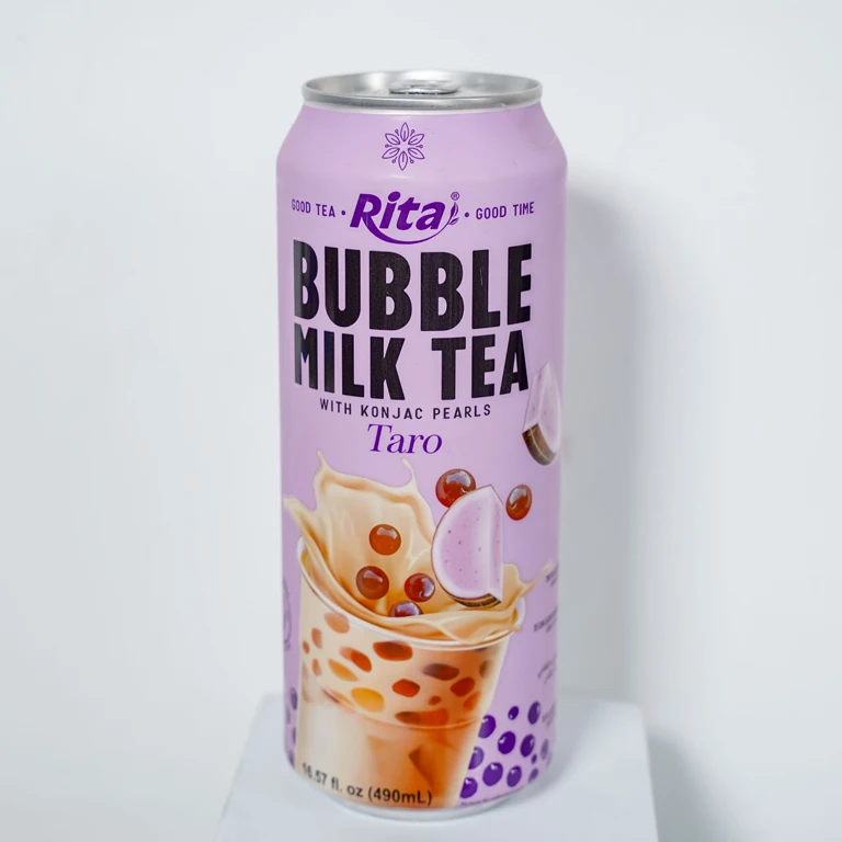 Factory Price Custom 16.57 Fl Oz Canned Bubble Tea Drink and Konjac Pearls with Taro Flavor Natural Popping Boba Cold Drink