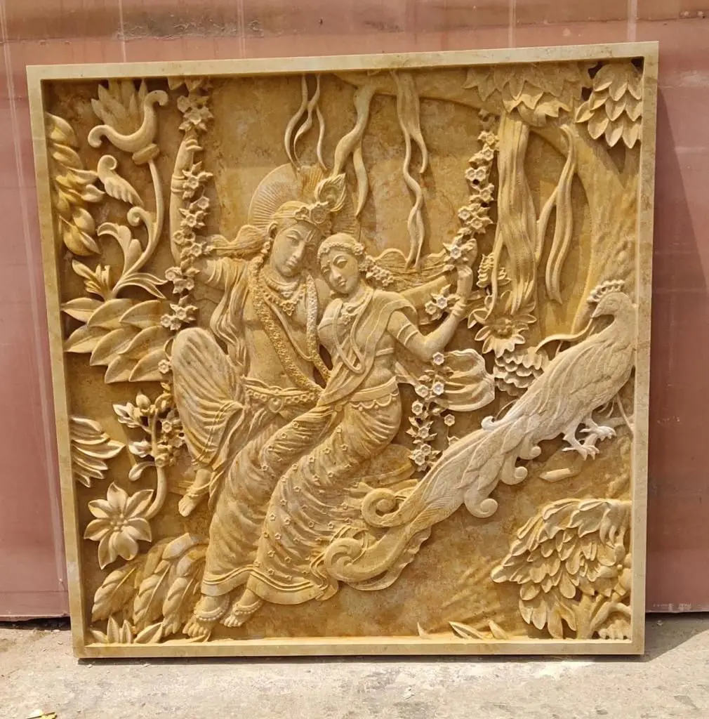 Handmade Modern Yellow Sandstone Stone Mural Waterproof Indoor Wall Art Carving Mall Direct Sale Artificial Stone Decoration