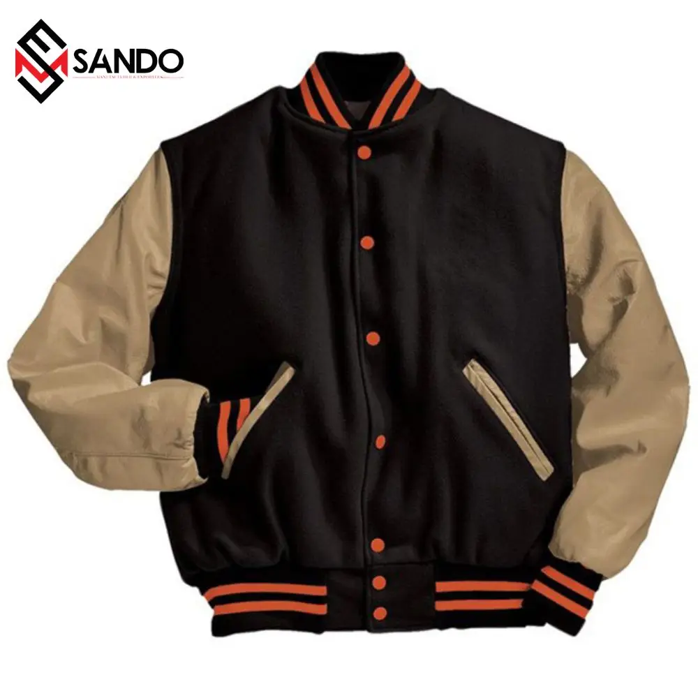 Black custom embroidery logo sleeves chenille baseball letterman varsity jacket bomber baseball jackets summer parka