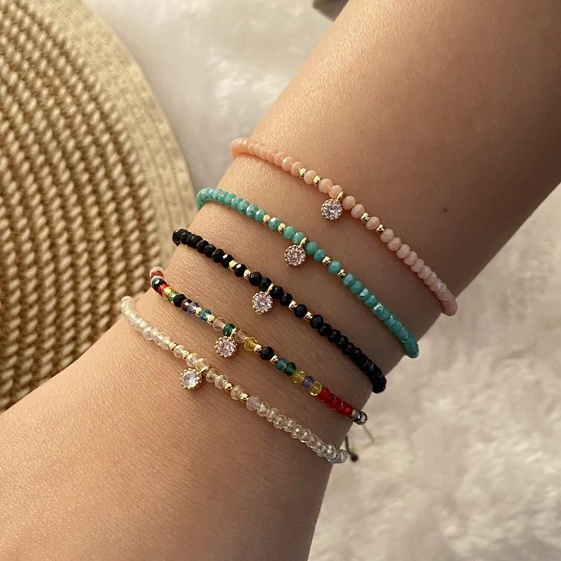 Bohemian braided bracelet, fashionable rice beads and round zirconium bracelets new jewelry