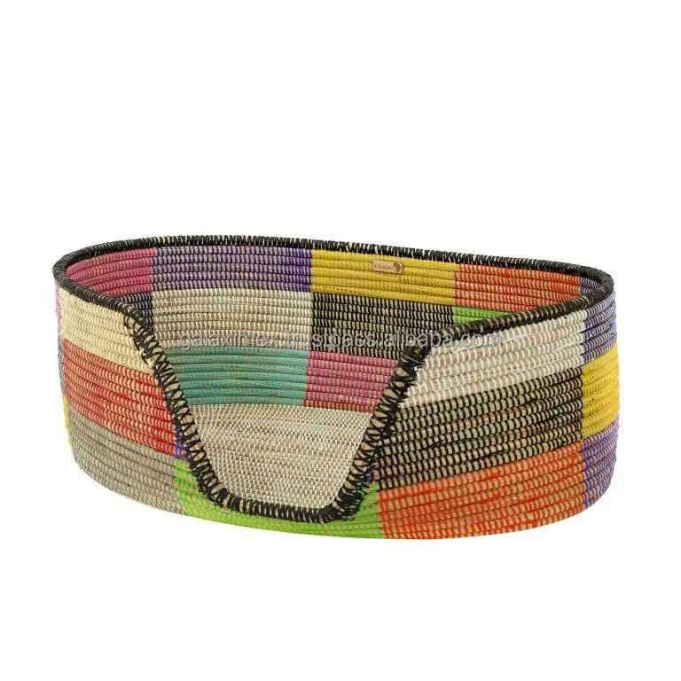 Nice colors seagrass handwoven pet bed seagrass wicker dog cat bed with cushion eco friendly baskets for pet