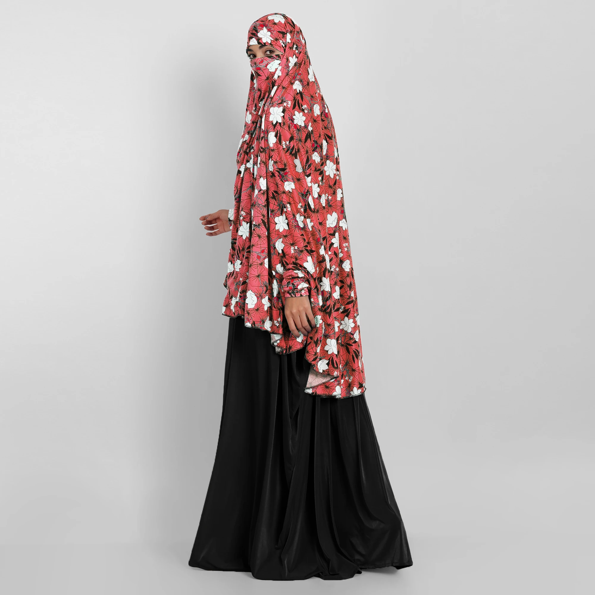 Soft Premium Quality Floral Printed Viscose Lycraa Stretchable Long Women Instant Khimar Makhna Hijab