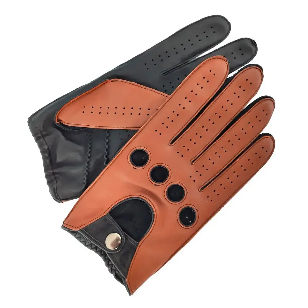 Leather Gloves Fashion Black Brown Unlined Full Finger Driving Motorcycle Riding Genuine Deerskin Leather Gloves For Men
