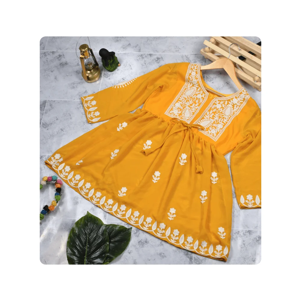 Full Sleeve Gown With Dupatta Set in Chikan Work Designer Kurti Indian Ethnic Wear Women Kurtis