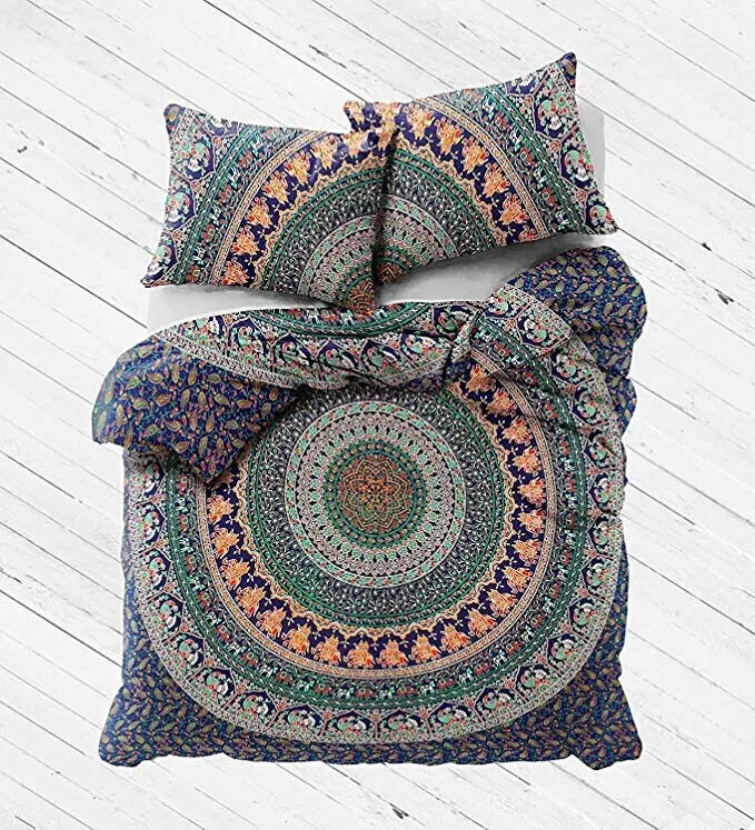 Duvet Cover Flat Sheet Bedspread & 2 Matching Pillowcases Bedspread Comforter Queen Indian Mandala Tapestry Style Bedding Sets