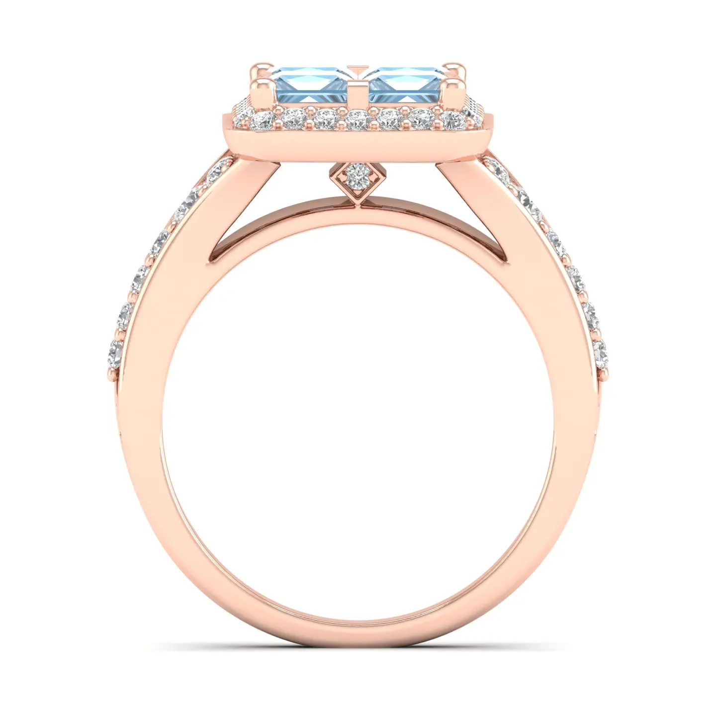 REYES Best Selling 14K Solid Rose Gold Diamond Engagement Rings for Women Genuine 1.56 Carat Aquamarine Gemstone Fine Jewelry