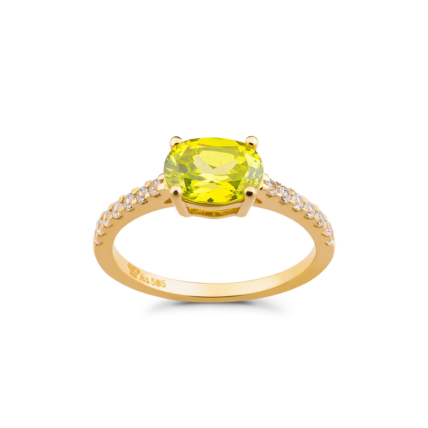 Luxury Beautiful Wedding Anniversary Jewelry 14K Solid Real Gold Oval Peridot Gemstone Rings For Female