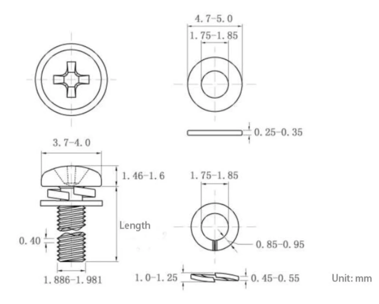 Phillips Pan Head Split Lock washer Narrow Flat Washer Carbon Steel Zinc Plated Coarse Thread Machine Screw SEMS