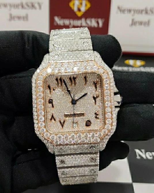 Buss Down Stainless Steel Luxury Rappers Wrist Watch Hand Setting Pass Diamond Tester Iced Out VVS Moissanite Watch for couple