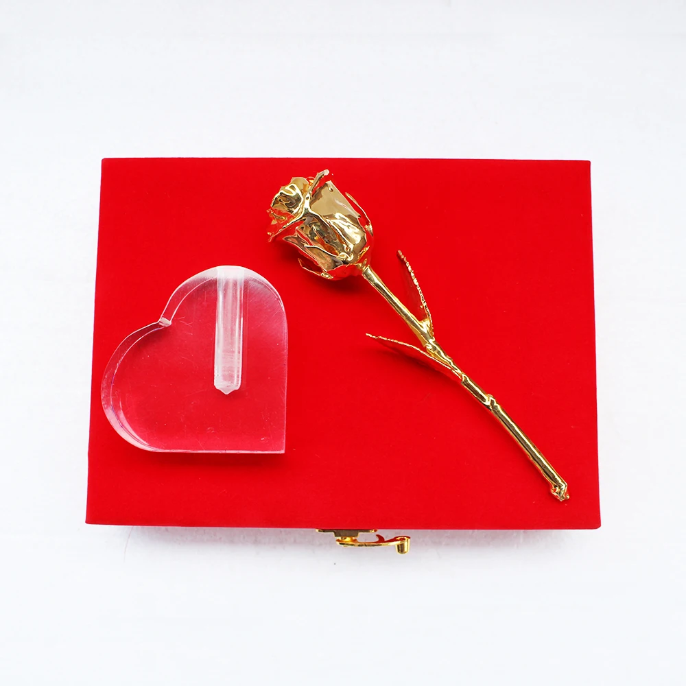 Hot selling valentine Gifts 24k Rose Gold plated Natural Rose with vase and velvet box Natural rose dipped in 24 k Rose Gold