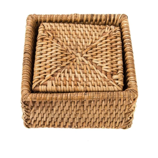 Wholesale Manufacturer Small Set of 4 Round Rattan Wicker Coaster Used for Holding Coffee Mug Drinkware and Table Top.