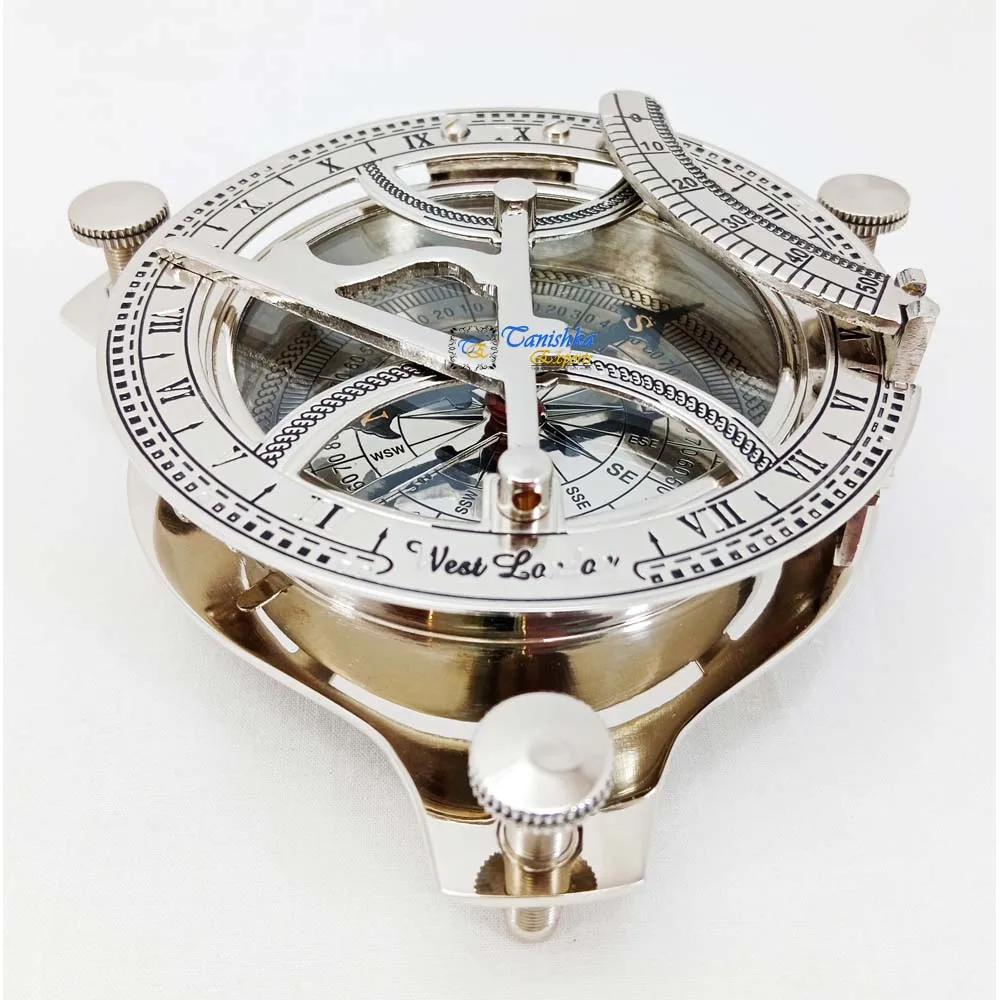 Brass Sundial Compass Nautical Engravable Compass Hiking Camping Maritime Gift Pirate Metal Craft Compass
