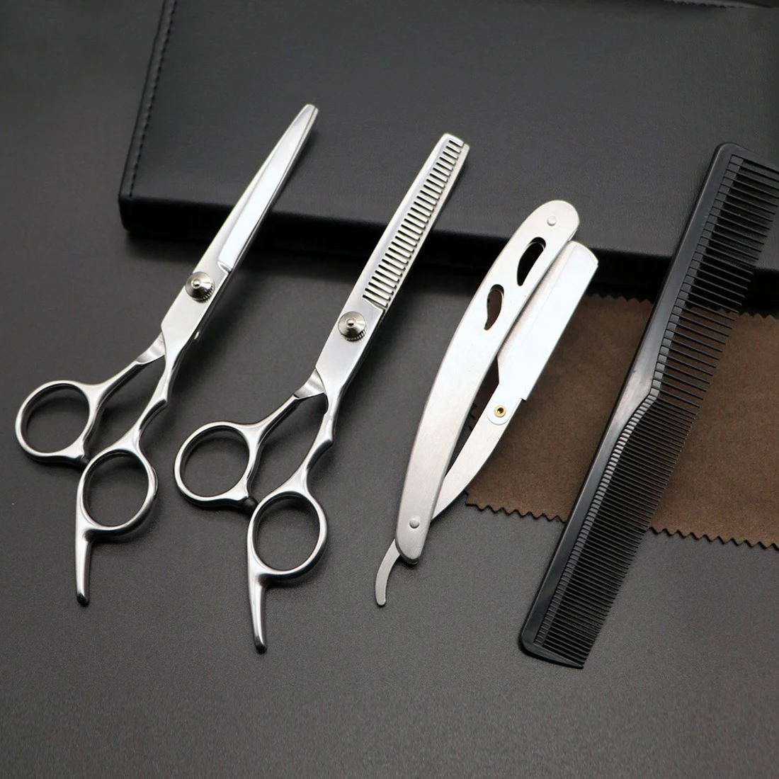 Professional Black Color Gold Screw Hair Cutting Thinning Hairdressing 6 inch Scissors Barber Set