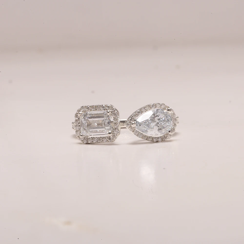 Pear and Emerald Cut Toi Et Moi Ring Latest Design Gift for Her Two Stone Ring Birthday Party Wear Gift Labgrown Diamond Ring