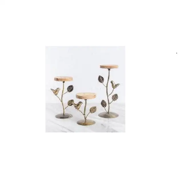 Wooden top Lovely set of 3 Food Buffet Desert Metal stand Display Cake Stand For Wedding Cakes Cupcakes