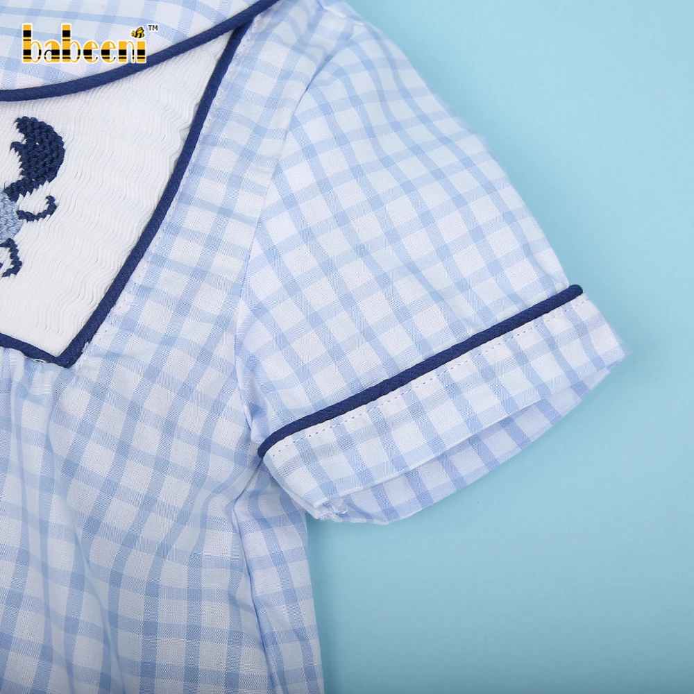 Crab hand smocked boy short set OEM ODM customized hand made embroidery wholesale manufacturer - BB3069