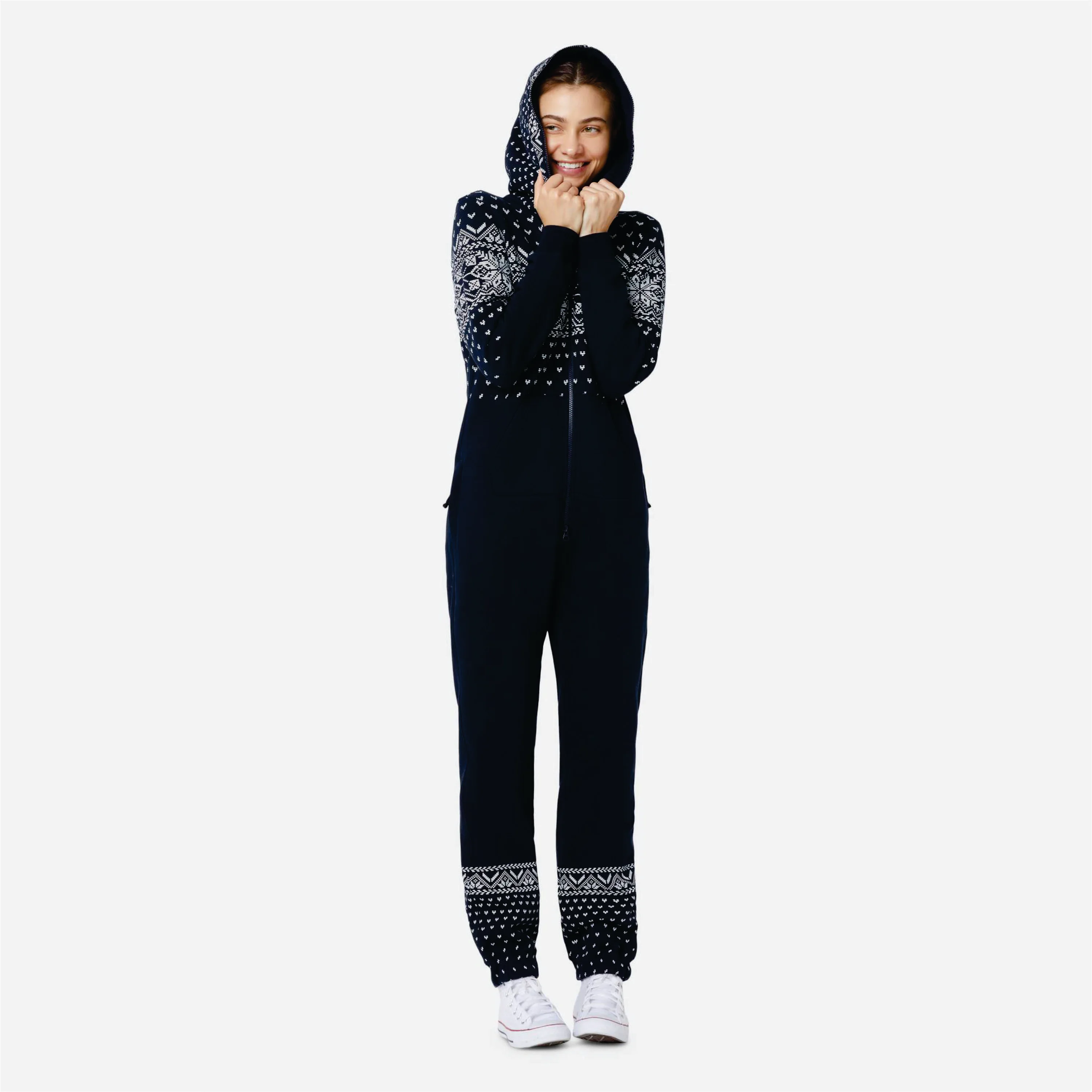 Print Detail and Embroidered Logo 50% Polyester 50% Cotton Side Pockets with Zipper Closure Unisex Navy Alpine Jumpsuit