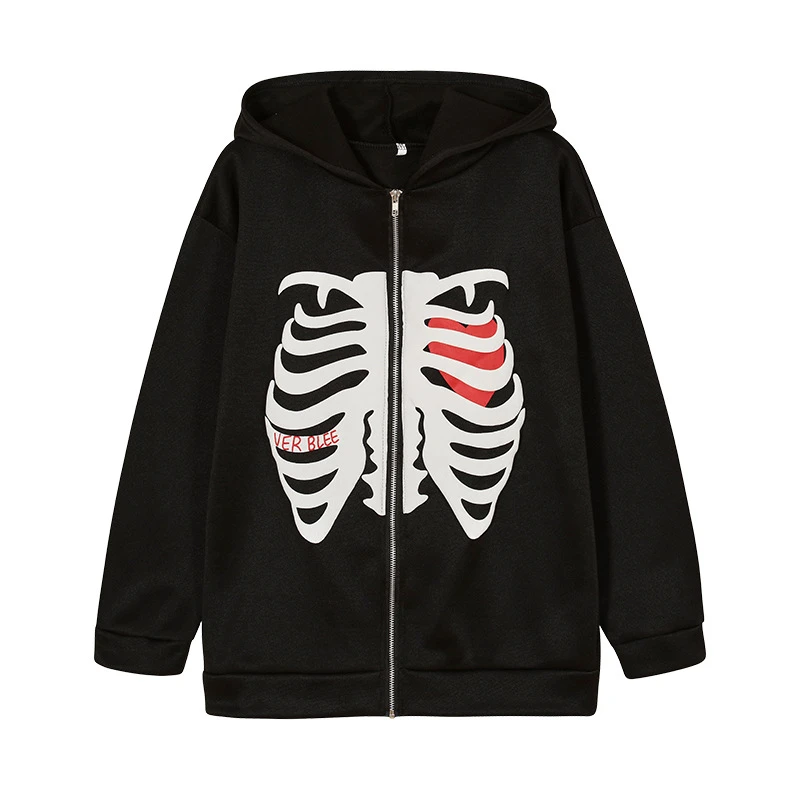 American Fashion Hot-selling Skeleton Printing Anime Men Women Long Sleeve Zipper Hoodie Jacket Loose Casual Streetwear Pullover