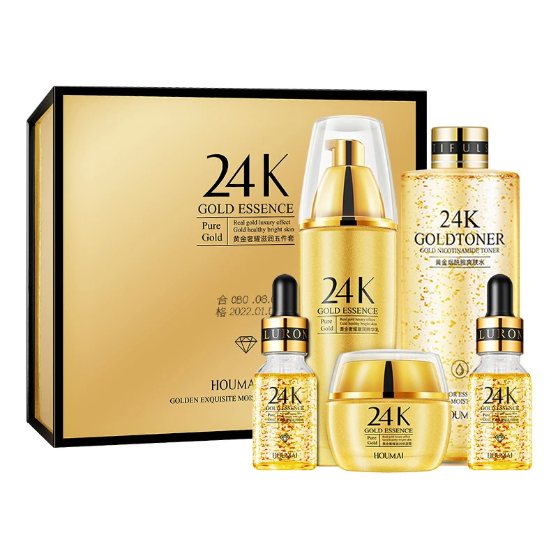 Горячая продажа 24k Gold уход за кожей Отбеливающий лица крем и лосьон набор анти-старения для осветляющая по уходу