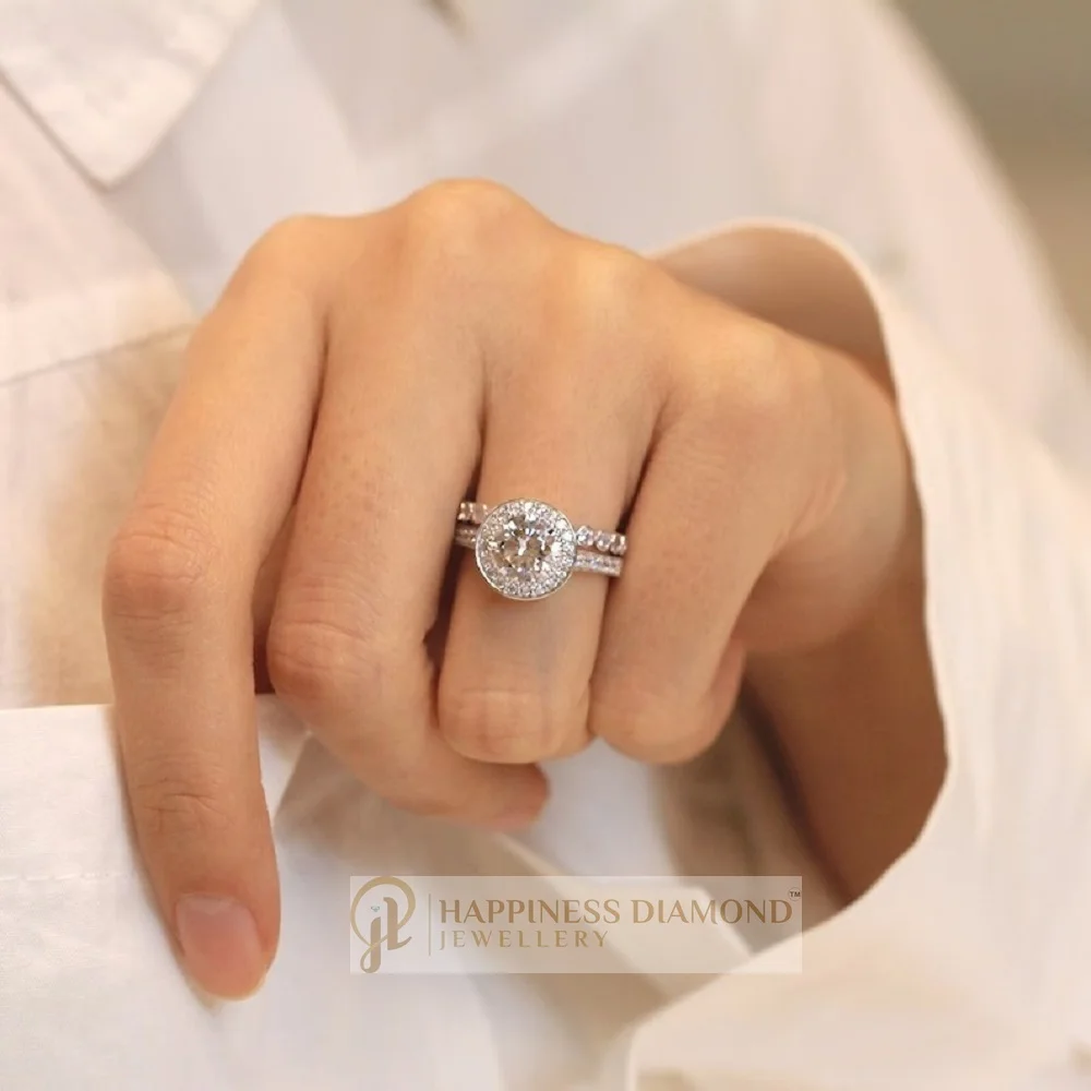 Premium Grade 3.40CT Dainty Bridal Set Brilliant Cut Moissanite Diamond Ring Latest Designed Bezel Eternity Ring Set