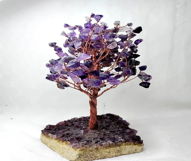Natural Amethyst Crystal Chips Beaded Tree Agate with Copper Wire Cluster Base Amethyst Natural Cluster Base Tree