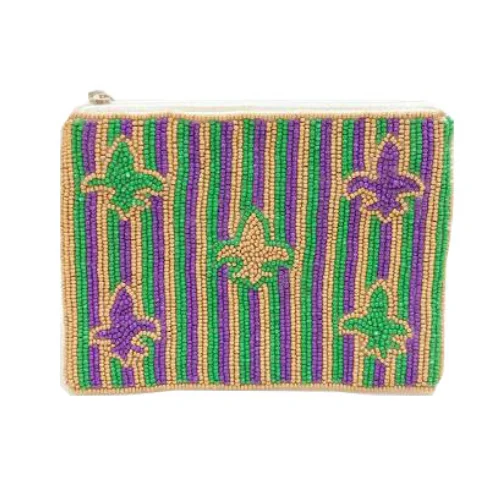 2023 New Mardi Gras Jester Face Beaded Coin Purse Beads Hand Embellished Pouch Money Cosmetic Multi Storage Coin Wallets