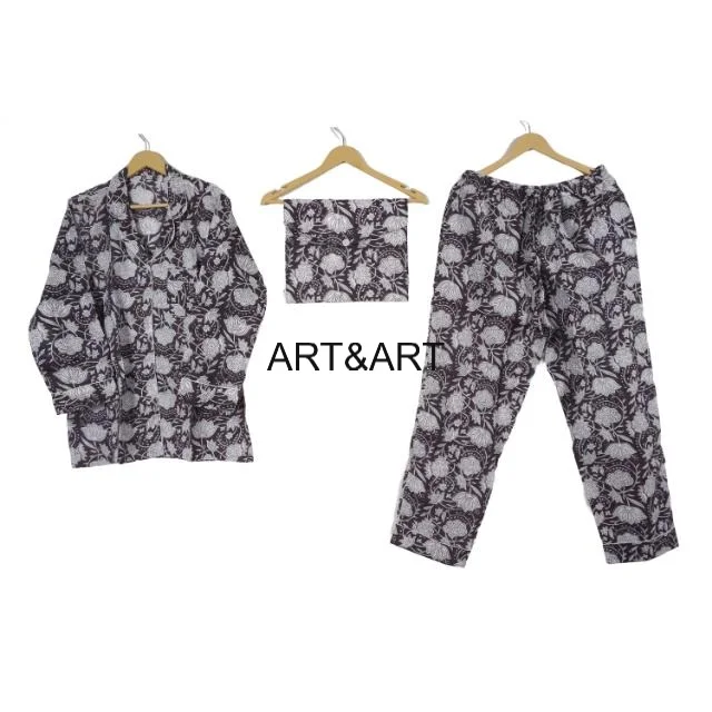 Beautiful Cotton Hand Block Printed Night Wear Pajama Set For Women Clothing, Floral Printed Pyjama Set For Sleep Wear