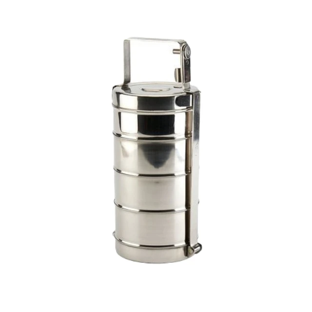 Stackable Take Away Metal Tiffin Carrier 4 tier Stainless Steel Food Container Lunch Box With Handle Pyramid Tiffin