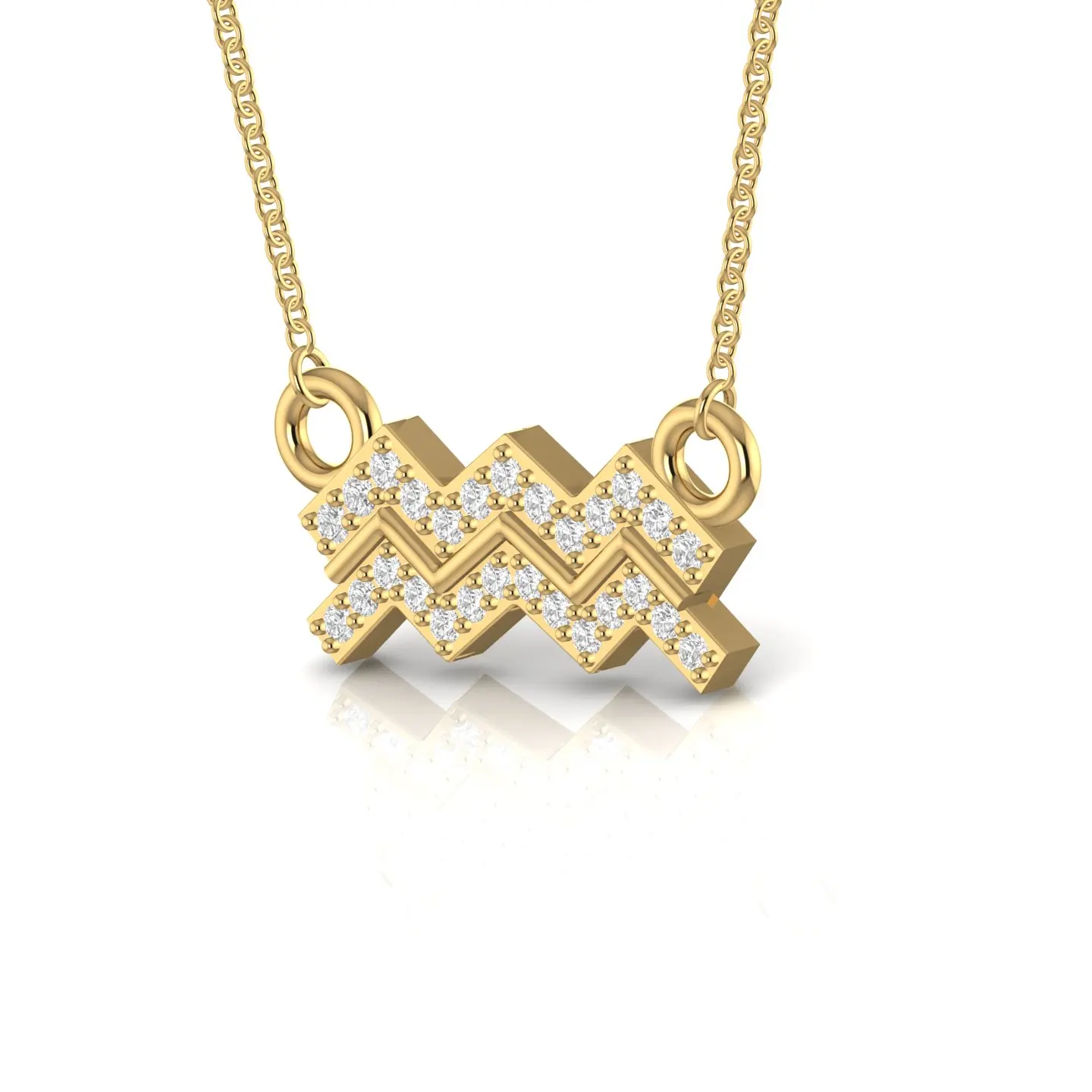 Zodiac Aquarius Sign Natural Diamond 14kt Solid White Gold Pendant Daily Wear Fine Jewelry For Women Trendy Gift