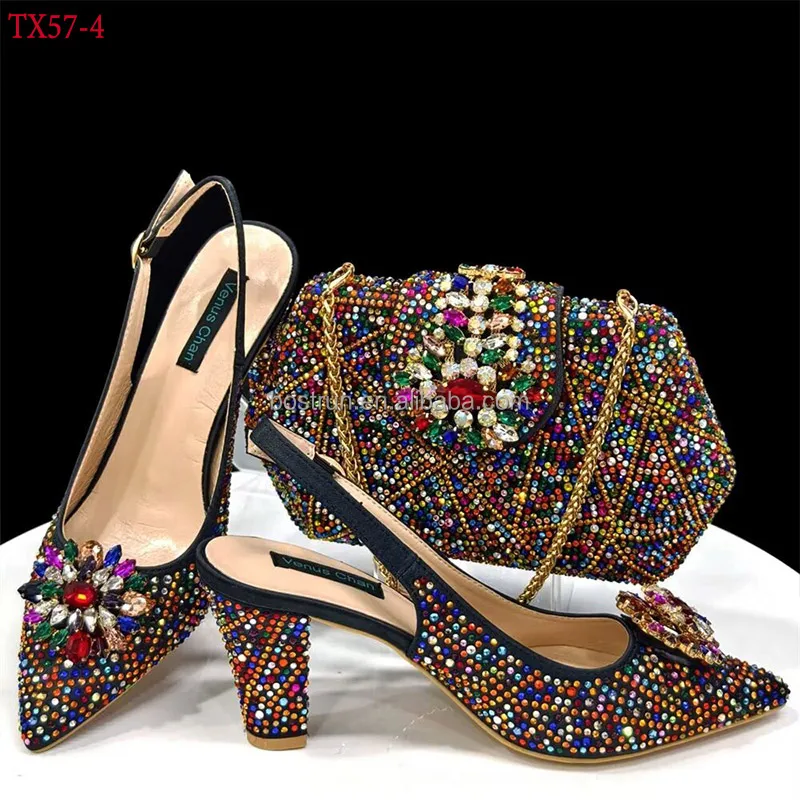 TX57   Newest Fashion Italian shoes and bag set wholesale 2024 blue color for wedding shoes and matching purse for women