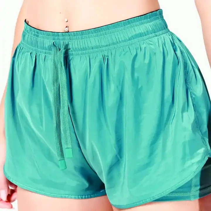 Women Hydro Glaze 2 In 1 Breathable Shorts Roll Waistband with Silicone Gripper Gloss Fabric 95% Polyester 5% Cheap Prices