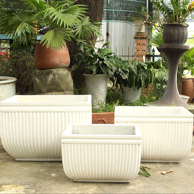 Hot Product Three Size Outdoor Customized Shape GRC Fiber Concrete Pottery Flower Pot For Garden Decoration