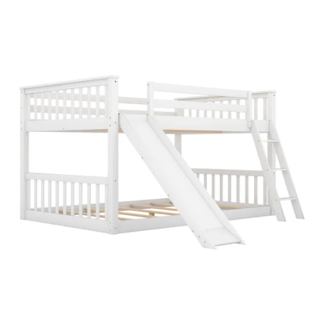 Full over Full Bunk Bed with Convertible Slide and Ladder White OEM Service Supplier Vietnam Following Your Brand