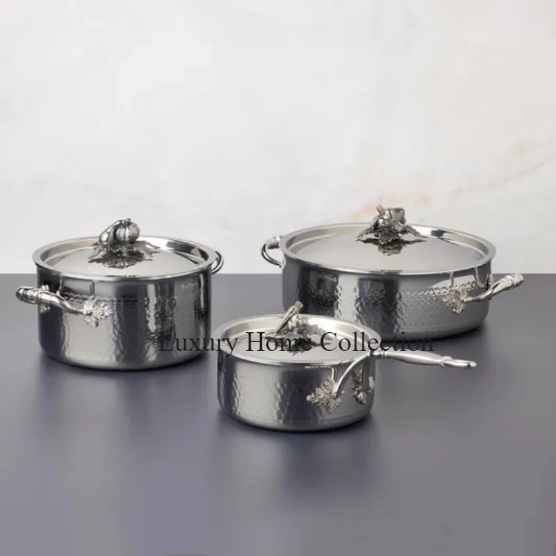 Silver Color Shiny Polished Attractive Ruffoni Casserole Dish & Food Warmer Different Size And Logo Hammered Design Work Hot Pot