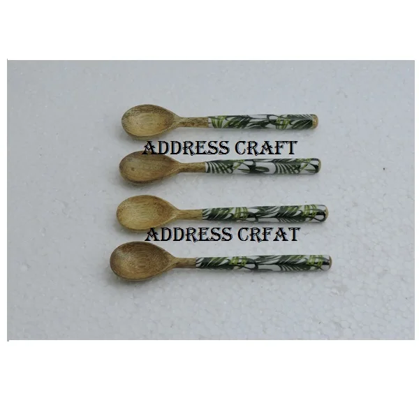 Indian Handmade Wood Resin And Enamel Print Handle Dinner Spoon Sets Tableware Decorate Use Spoon Sets By Address Crafts India