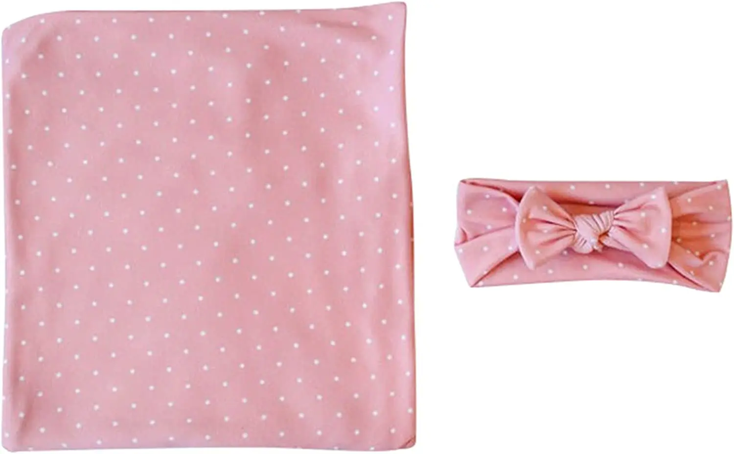 Super Soft Cotton Fabric Dotted Design New Born Baby Swaddle Blanket with Bowknot As Head Band Cute Comfortable Blankets & Wraps