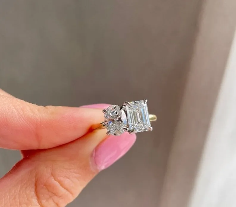 Toi Et Moi Ring Oval And Emerald Cut Moissanite Two Stone Ring You And Me Fancy Cut Moissanite Wedding Ring