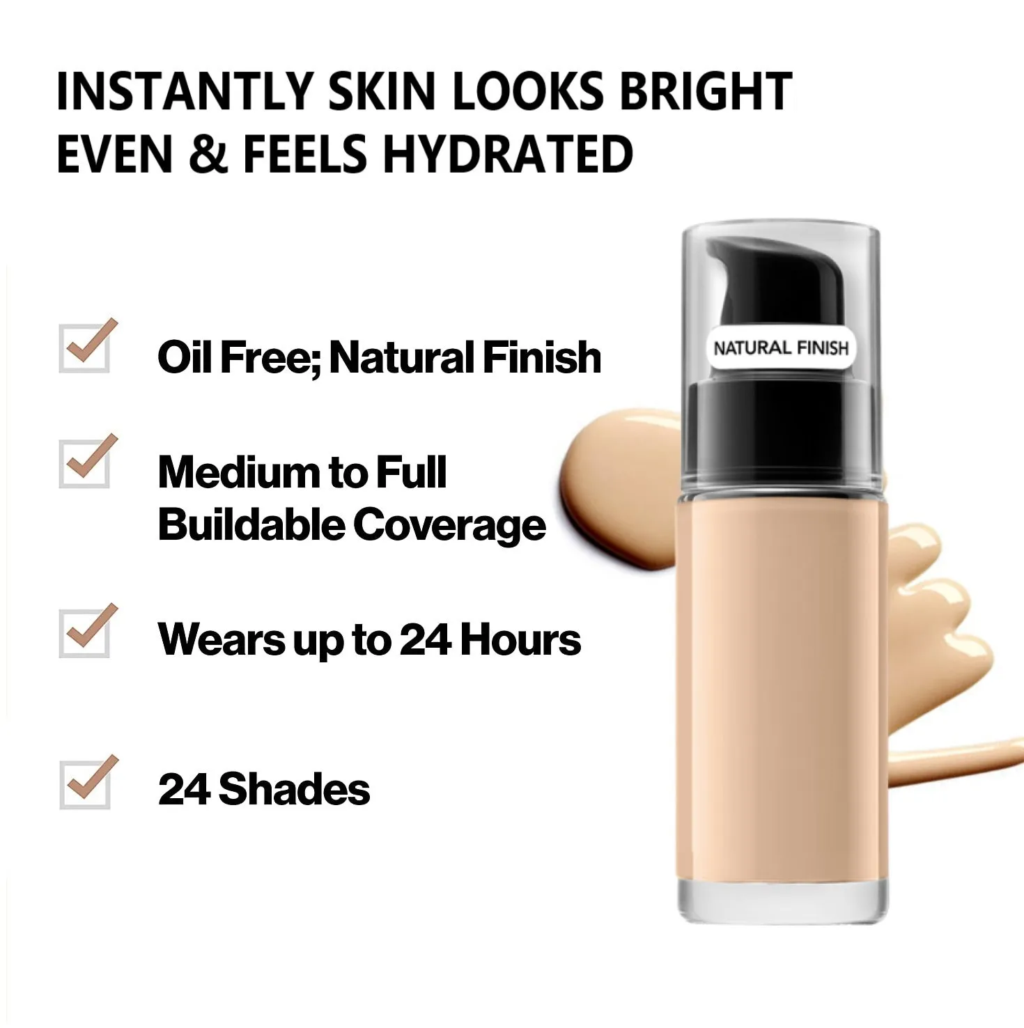 Vegan Full Coverage Liquid Foundation Natural Finish Private Label Cruelty Free Makeup Vendor