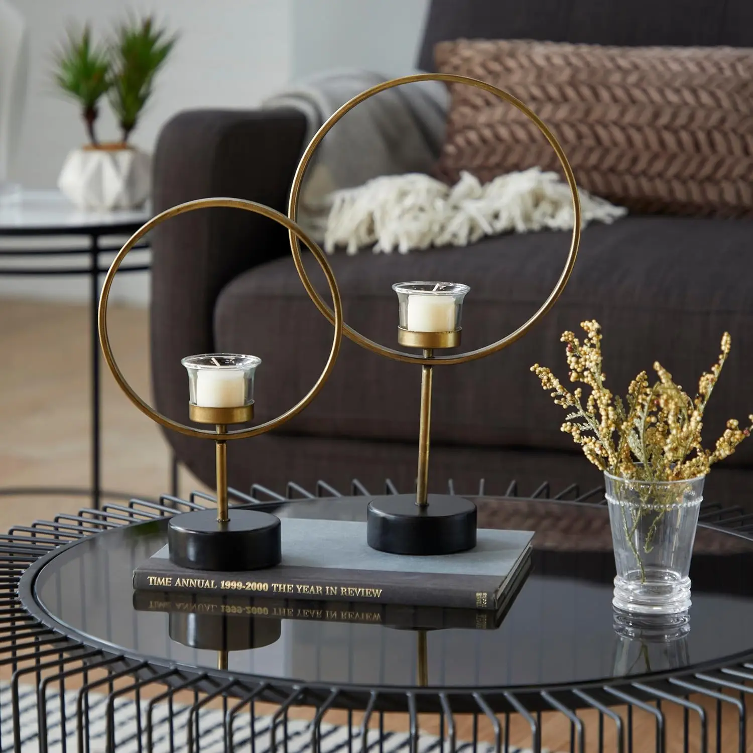 Luxury KGN HDCH 3016 3-Piece Candlestick Holder Set Handmade Gold Metal Stand Brass Steel Wood Glass Home Christmas Decorations