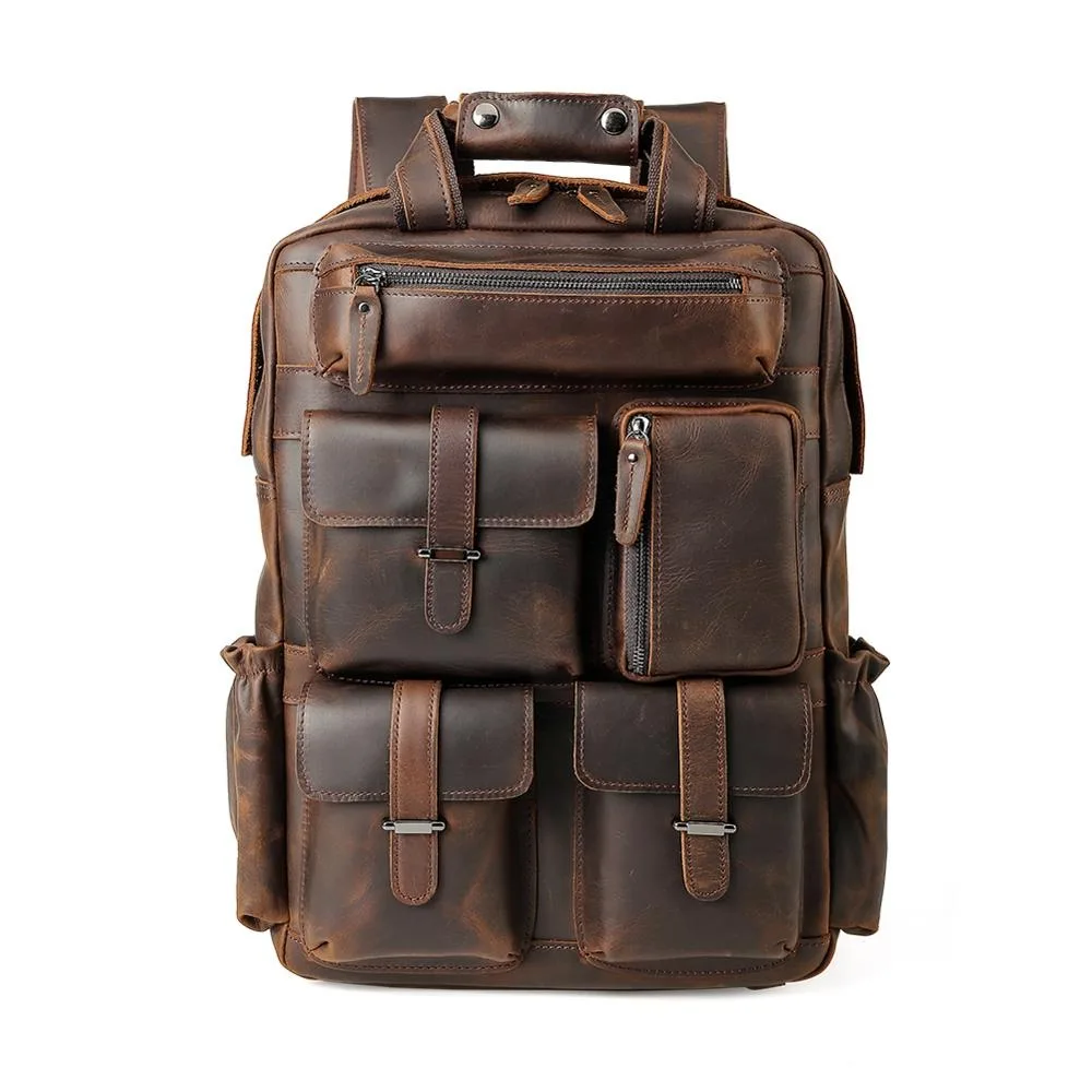 Vintage Mens Crazy Horse Leather Laptop Bag Pack Genuine Cow Leather Backpack For Travelling