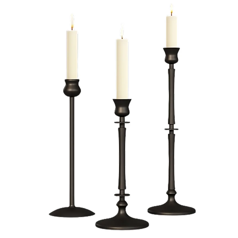 Big Size Sleek Design Handmade Black Powder Coated Finishing Metal Candle Holder Decorative Lighting for Home Set of 3