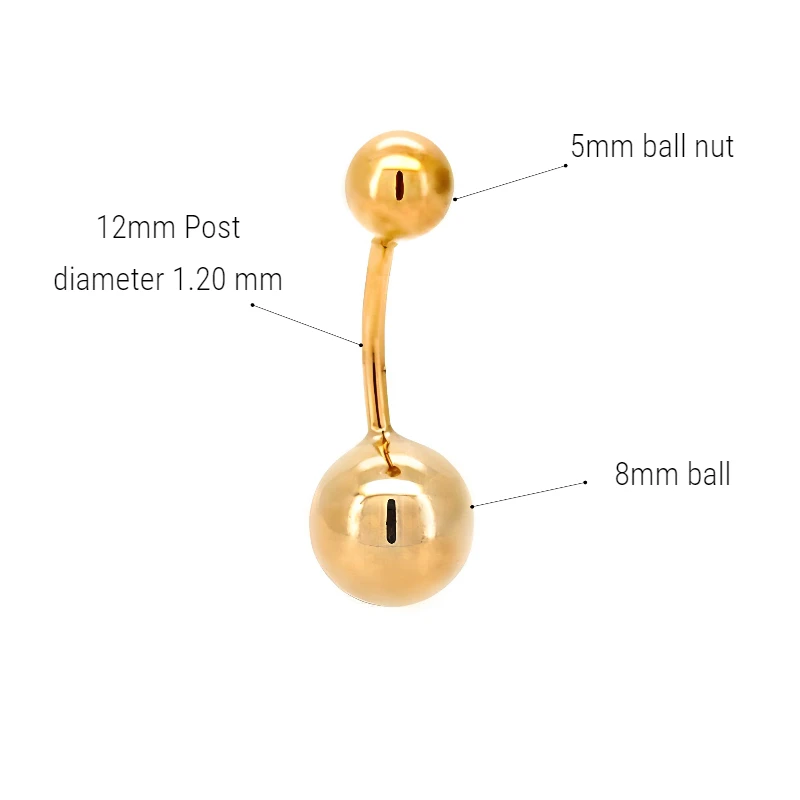 Wholesale Ball belly button piercing in 9k 10k 14k 18k real gold Navel piercings for women and men